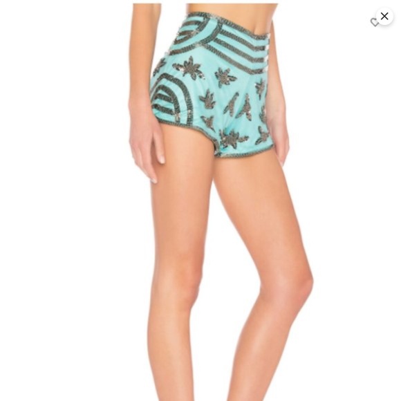 SOLD New X by NBD Revolve Mint Sequin Beaded Festival Shorts free people hippie - Picture 2 of 12
